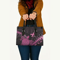 Breast Cancer Awareness Leather Bag Pink Ribbon Turtle Polynesian Pattern Black LT22 - Polynesian Pride