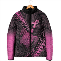Breast Cancer Awareness Personalised Padded Jacket Pink Ribbon Turtle Polynesian Pattern Black LT22 - Polynesian Pride