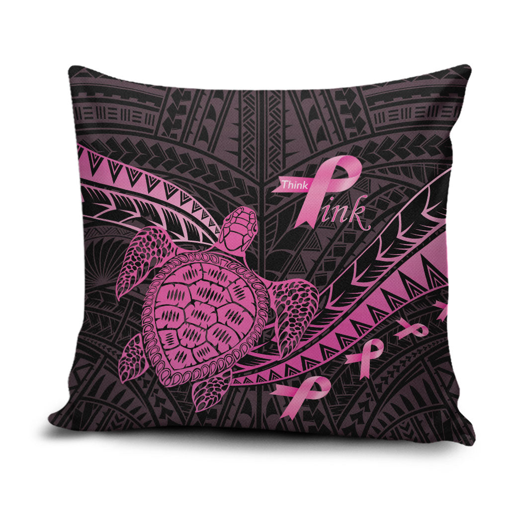 Breast Cancer Awareness Pillow Cover Pink Ribbon Turtle Polynesian Pattern Black LT22 Pink - Polynesian Pride