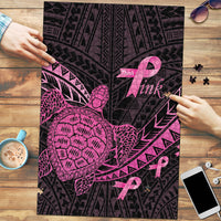 Breast Cancer Awareness Puzzle Pink Ribbon Turtle Polynesian Pattern Black LT22 Pink - Polynesian Pride