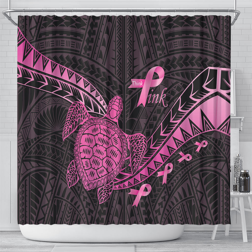 Breast Cancer Awareness Shower Curtain Pink Ribbon Turtle Polynesian Pattern Black LT22 - Polynesian Pride