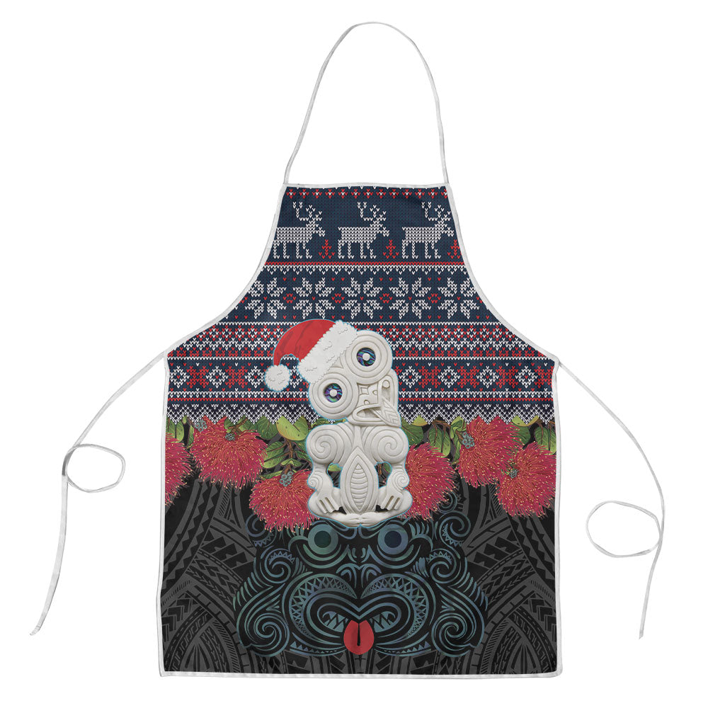 New Zealand Hei Tiki Christmas In July Apron Pohutukawa Santa Xmas Polynesian Pattern LT22 Black - Polynesian Pride