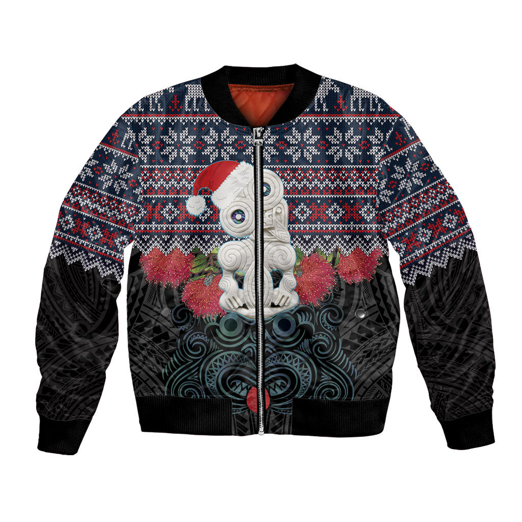 New Zealand Hei Tiki Christmas In July Bomber Jacket Pohutukawa Santa Xmas Polynesian Pattern LT22 Unisex Black - Polynesian Pride