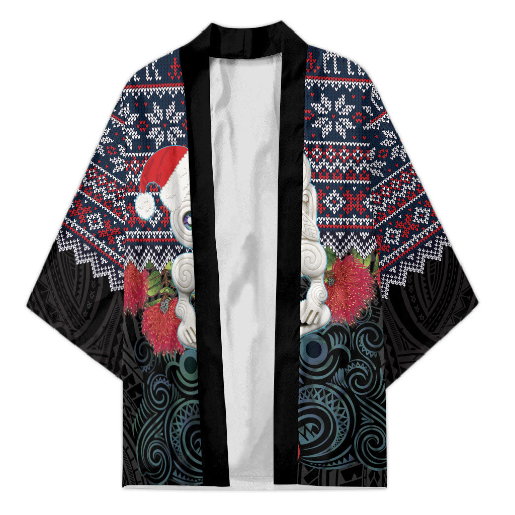 New Zealand Hei Tiki Christmas In July Kimono Pohutukawa Santa Xmas Polynesian Pattern LT22 Unisex Black - Polynesian Pride