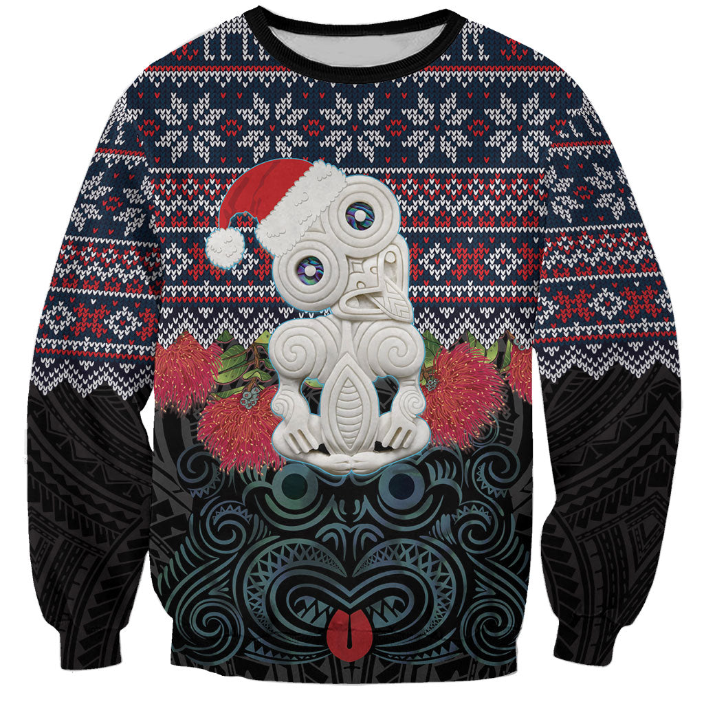 New Zealand Hei Tiki Christmas In July Sweatshirt Pohutukawa Santa Xmas Polynesian Pattern LT22 Unisex Black - Polynesian Pride