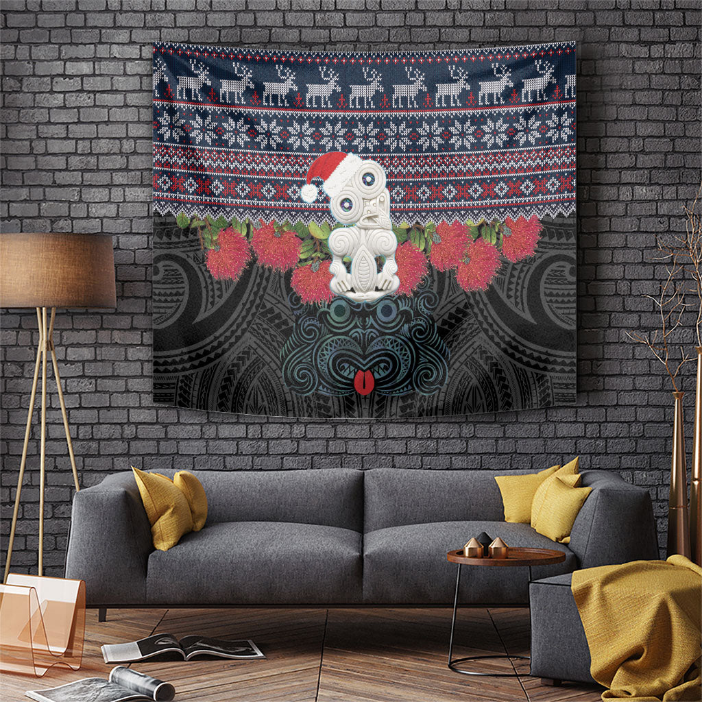 New Zealand Hei Tiki Christmas In July Tapestry Pohutukawa Santa Xmas Polynesian Pattern LT22 Black - Polynesian Pride