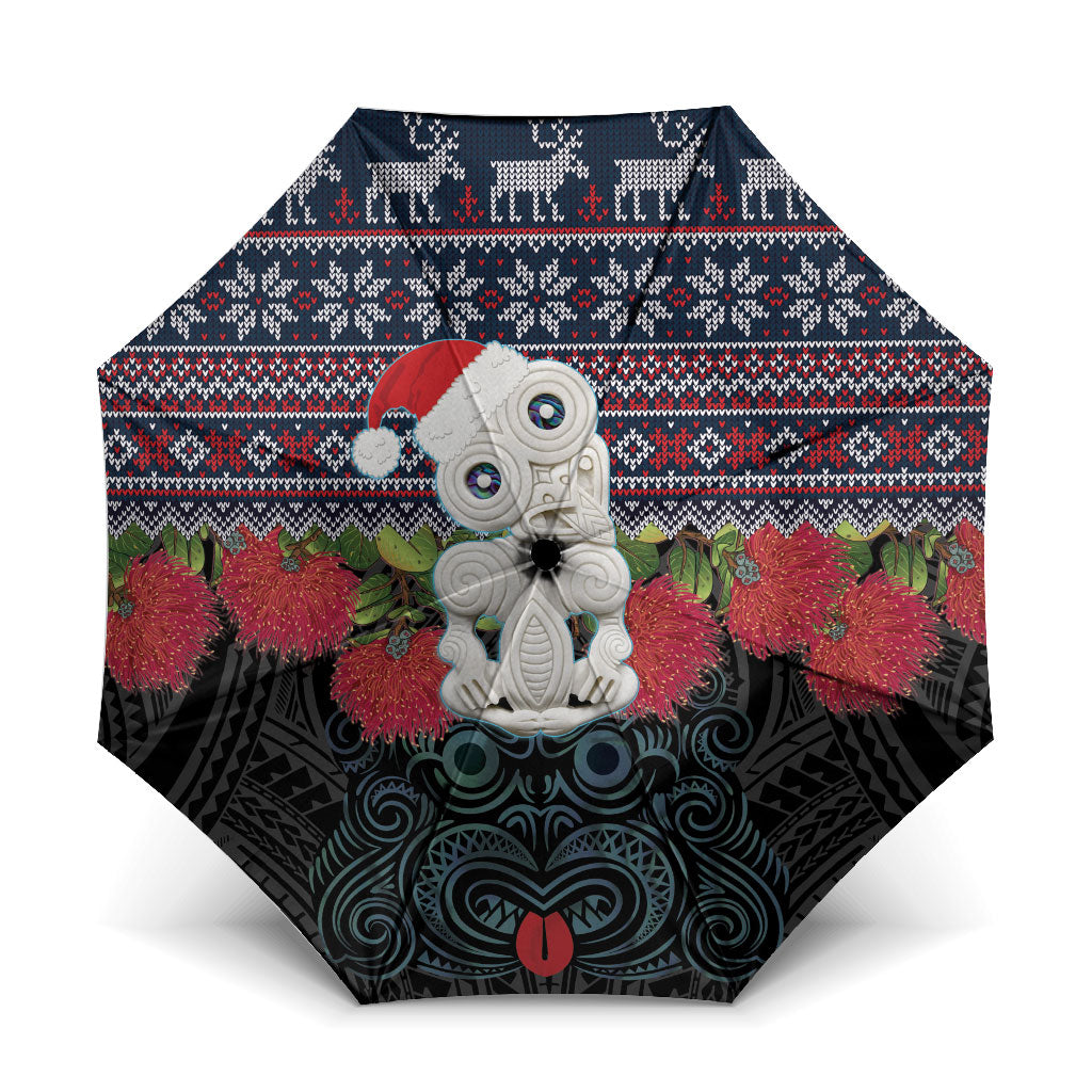 New Zealand Hei Tiki Christmas In July Umbrella Pohutukawa Santa Xmas Polynesian Pattern LT22 One Size Folded 11.42 inch Opened Diameter 37.4 inch Black - Polynesian Pride