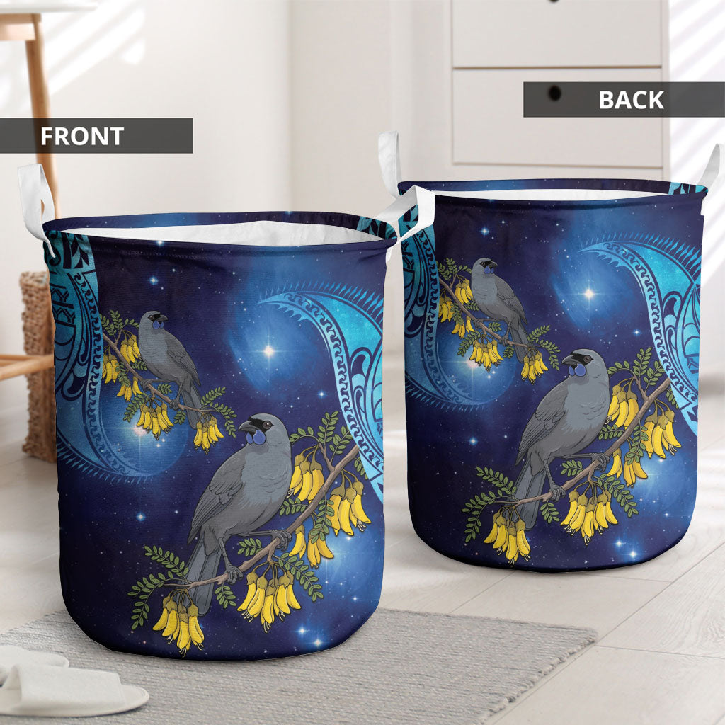 New Zealand Kokako Bird Laundry Basket Kowhai Galaxy Style Polynesian Pattern LT22 - Polynesian Pride