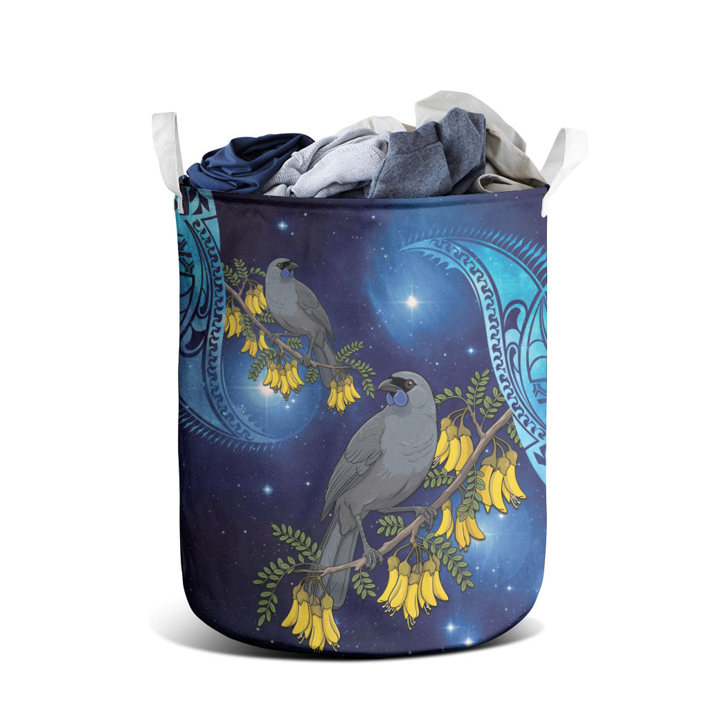 New Zealand Kokako Bird Laundry Basket Kowhai Galaxy Style Polynesian Pattern LT22 - Polynesian Pride