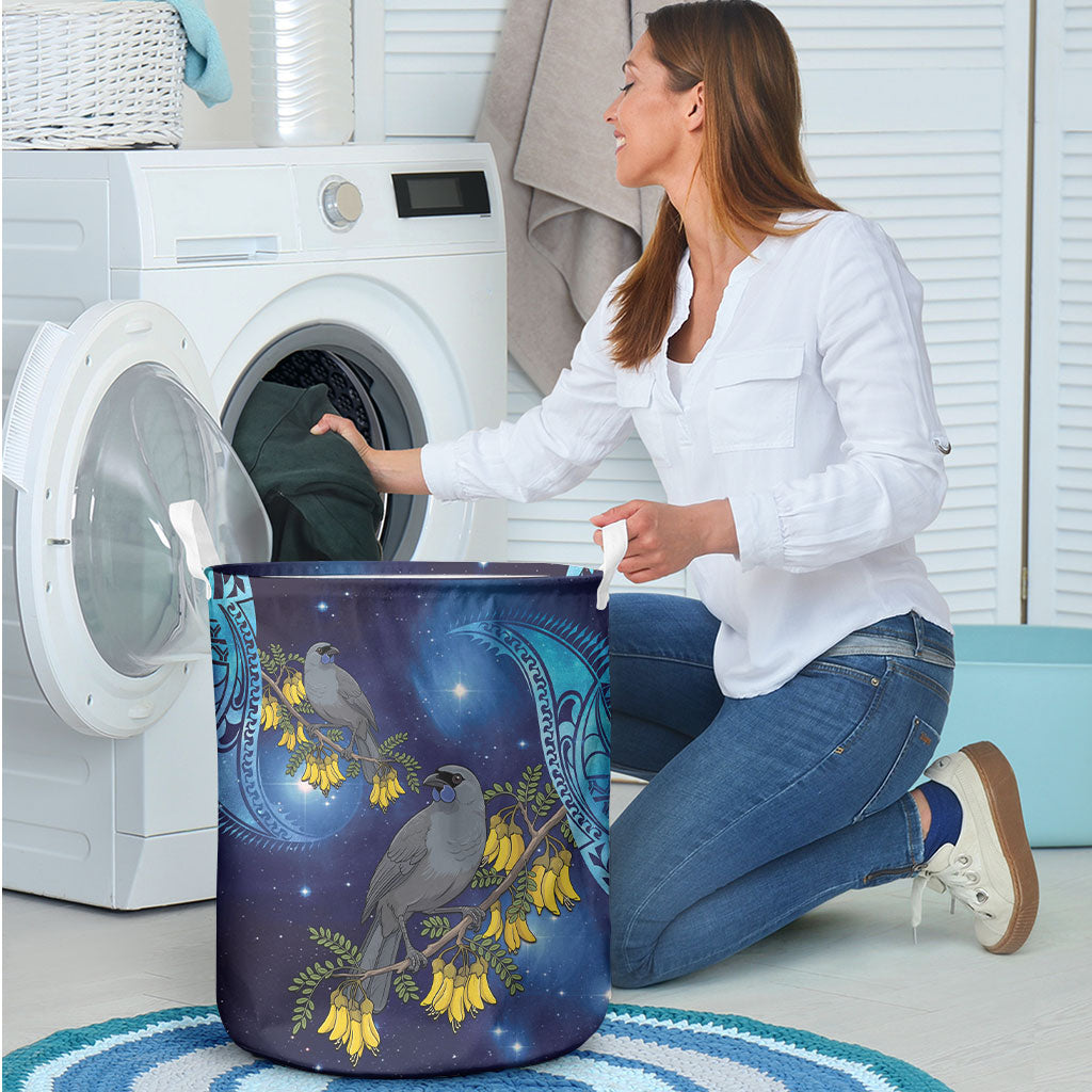 New Zealand Kokako Bird Laundry Basket Kowhai Galaxy Style Polynesian Pattern LT22 - Polynesian Pride