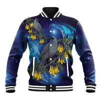New Zealand Kokako Bird Baseball Jacket Kowhai Galaxy Style Polynesian Pattern LT22 Unisex Blue - Polynesian Pride