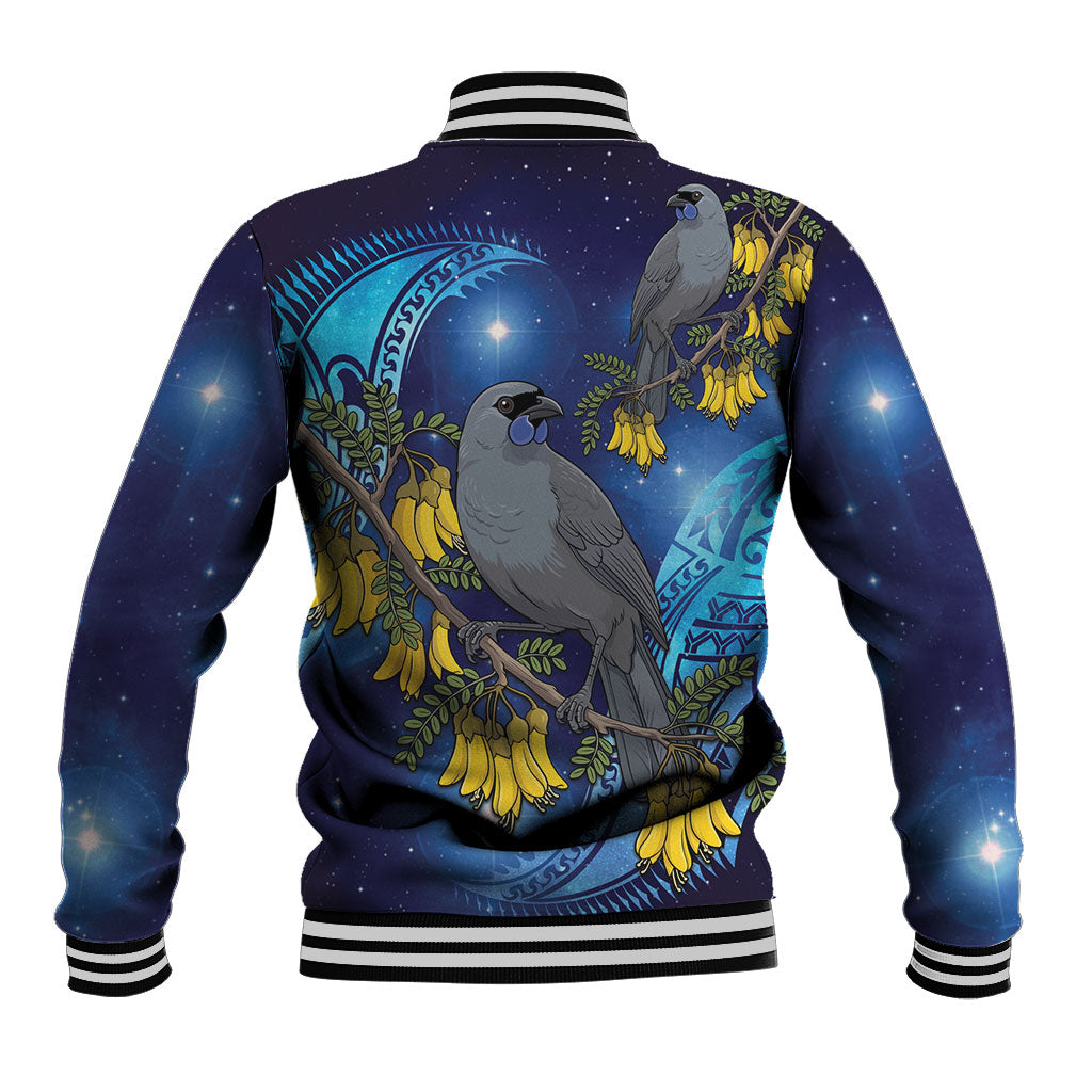 New Zealand Kokako Bird Baseball Jacket Kowhai Galaxy Style Polynesian Pattern LT22 - Polynesian Pride