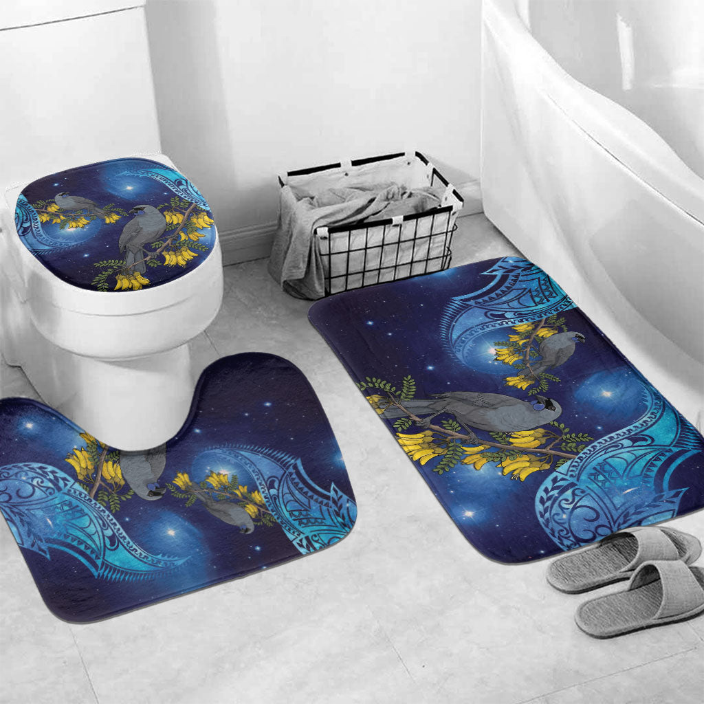 New Zealand Kokako Bird Bathroom Set Kowhai Galaxy Style Polynesian Pattern LT22 Mat Set Only (3 pcs) One Size Blue - Polynesian Pride
