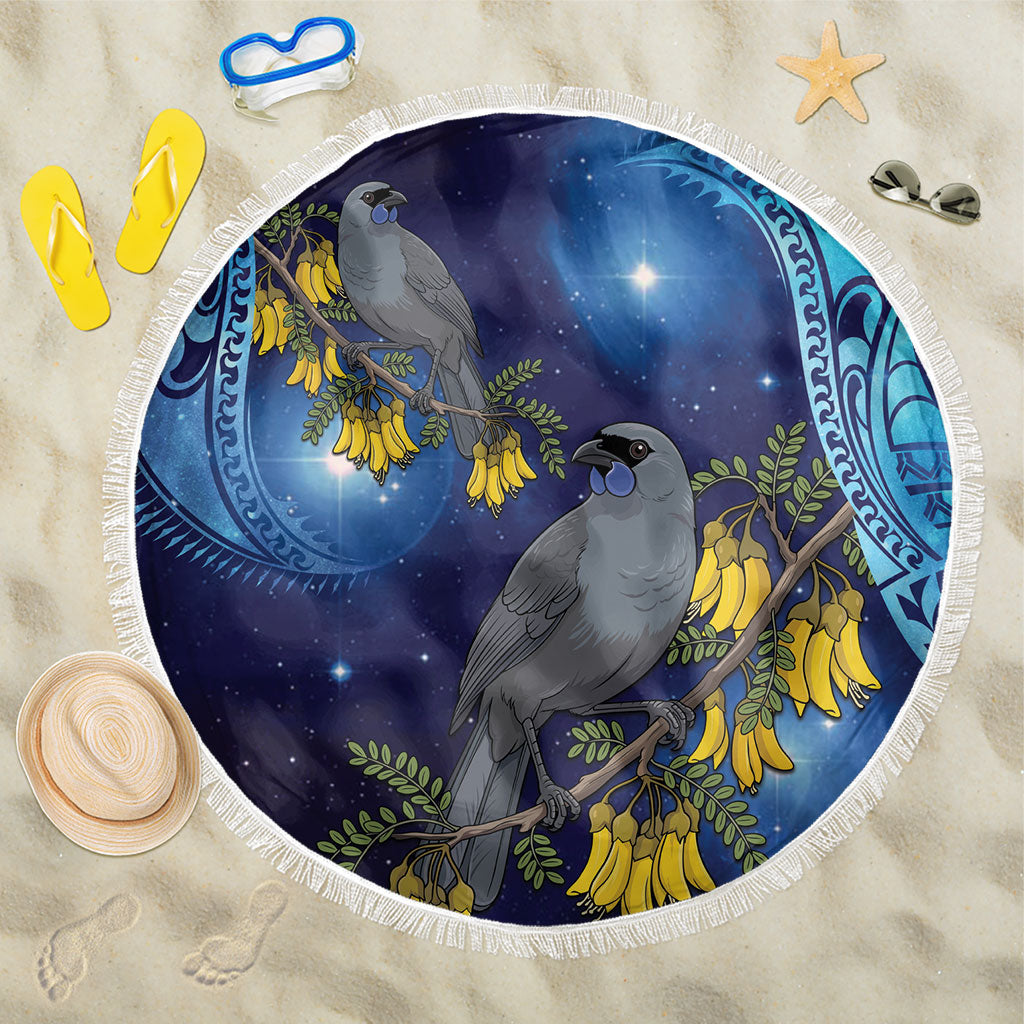 New Zealand Kokako Bird Beach Blanket Kowhai Galaxy Style Polynesian Pattern LT22 One Size 150cm Blue - Polynesian Pride