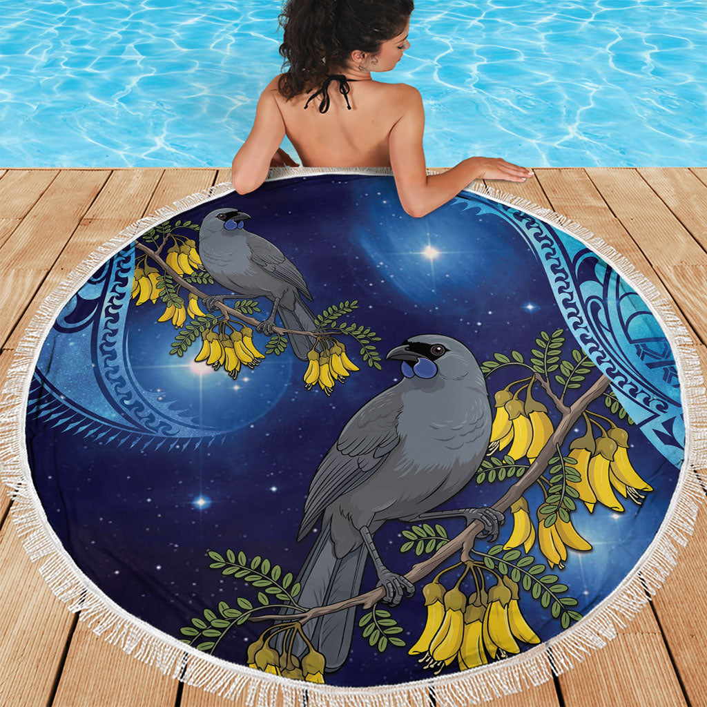 New Zealand Kokako Bird Beach Blanket Kowhai Galaxy Style Polynesian Pattern LT22 - Polynesian Pride