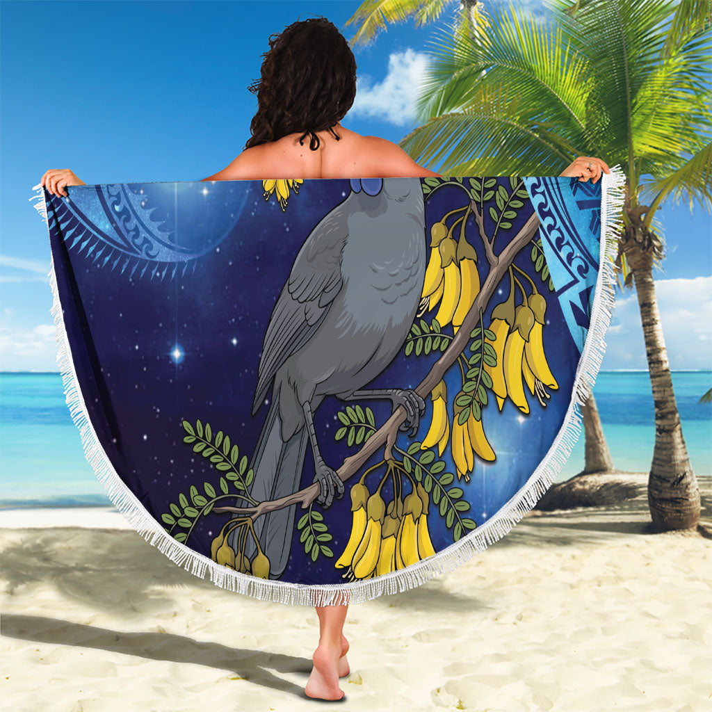 New Zealand Kokako Bird Beach Blanket Kowhai Galaxy Style Polynesian Pattern LT22 - Polynesian Pride