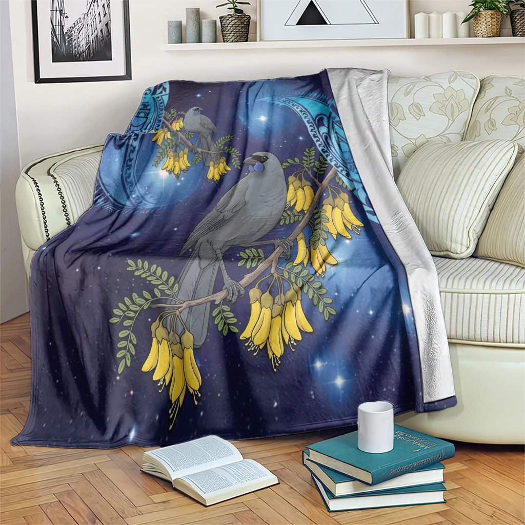 New Zealand Kokako Bird Blanket Kowhai Galaxy Style Polynesian Pattern LT22 Blue - Polynesian Pride
