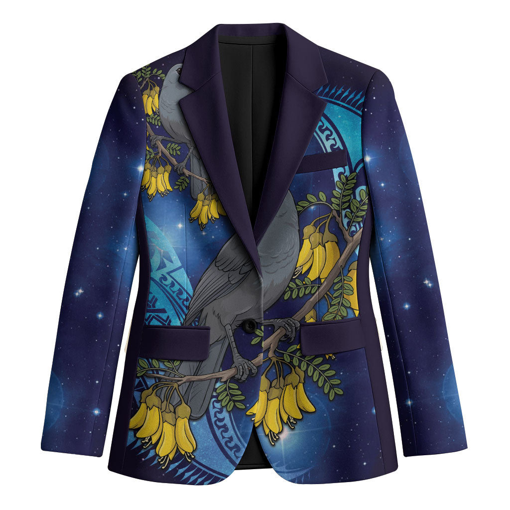 New Zealand Kokako Bird Blazer Kowhai Galaxy Style Polynesian Pattern LT22 Unisex Blue - Polynesian Pride