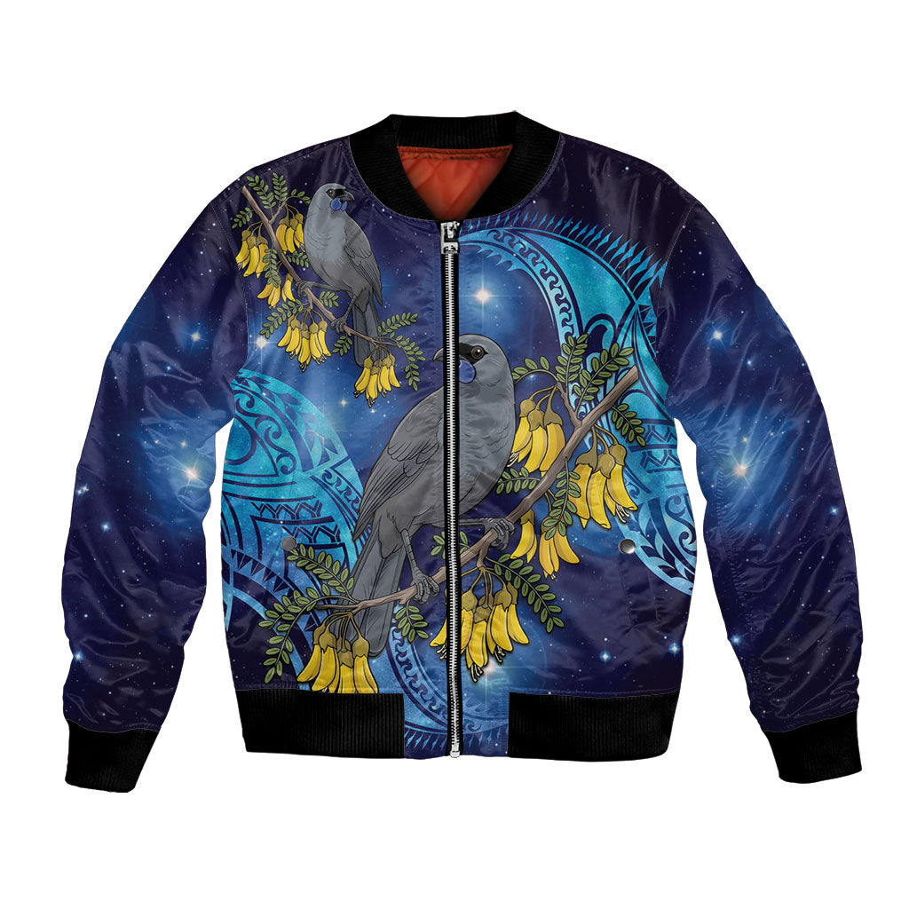 New Zealand Kokako Bird Bomber Jacket Kowhai Galaxy Style Polynesian Pattern LT22 Unisex Blue - Polynesian Pride