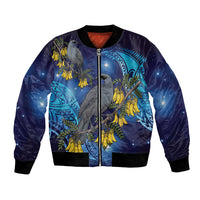 New Zealand Kokako Bird Bomber Jacket Kowhai Galaxy Style Polynesian Pattern LT22 Unisex Blue - Polynesian Pride