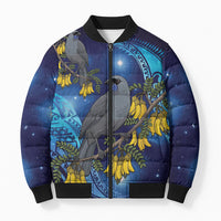 New Zealand Kokako Bird Bomber Puffer Jacket Kowhai Galaxy Style Polynesian Pattern LT22 Unisex Blue - Polynesian Pride