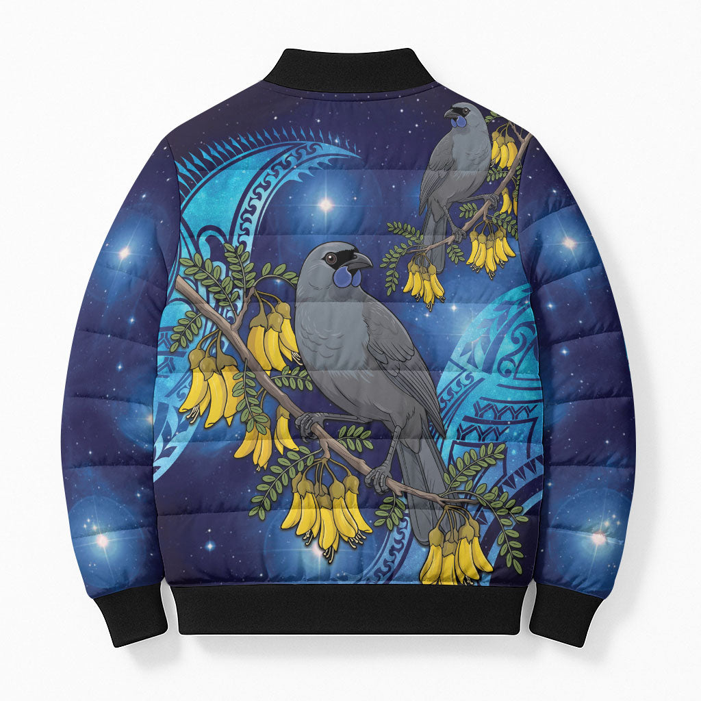 New Zealand Kokako Bird Bomber Puffer Jacket Kowhai Galaxy Style Polynesian Pattern LT22 - Polynesian Pride