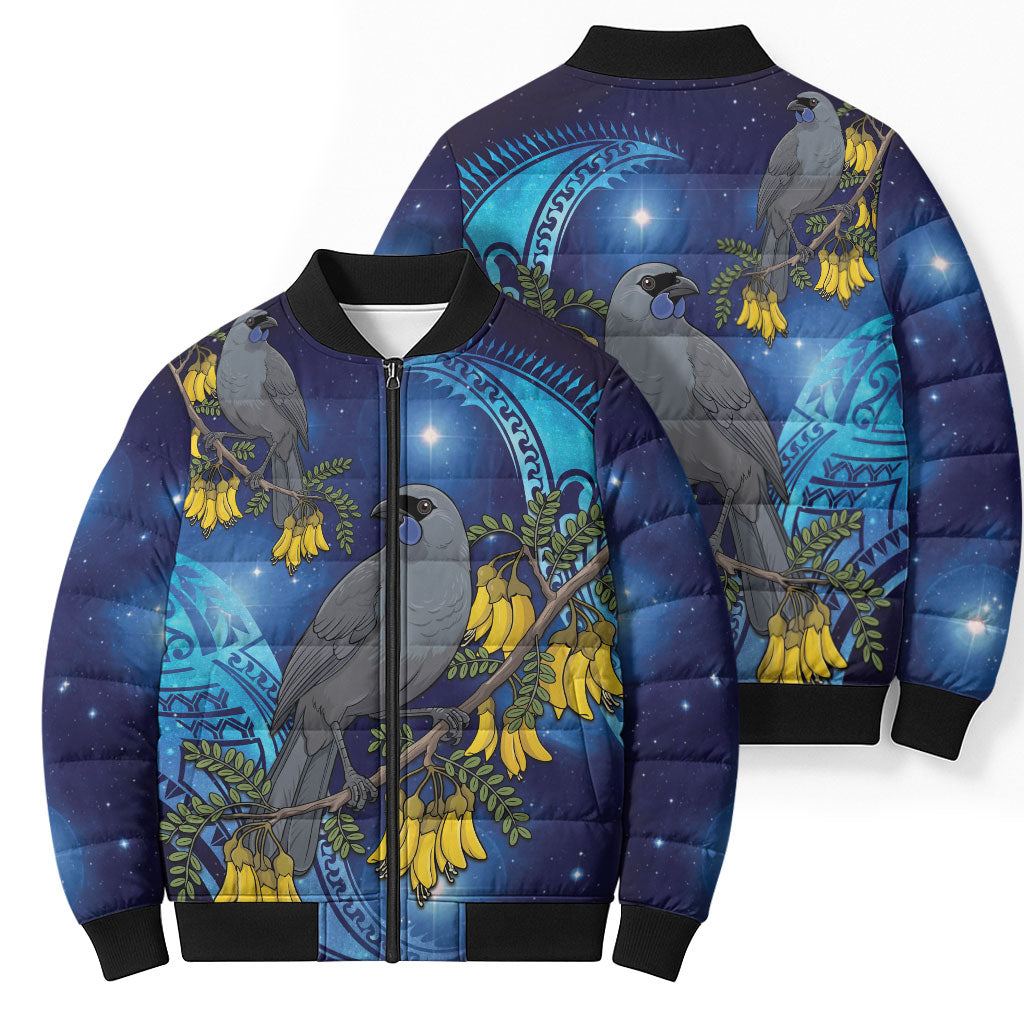 New Zealand Kokako Bird Bomber Puffer Jacket Kowhai Galaxy Style Polynesian Pattern LT22 - Polynesian Pride
