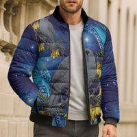 New Zealand Kokako Bird Bomber Puffer Jacket Kowhai Galaxy Style Polynesian Pattern LT22 - Polynesian Pride