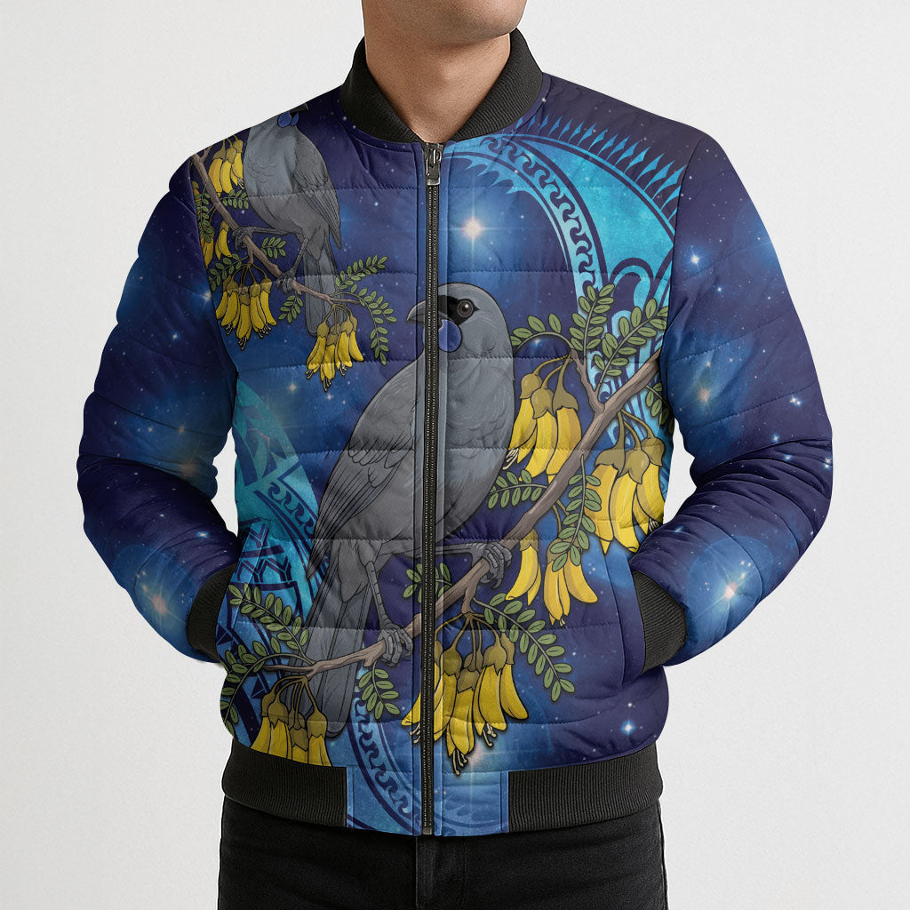 New Zealand Kokako Bird Bomber Puffer Jacket Kowhai Galaxy Style Polynesian Pattern LT22 - Polynesian Pride