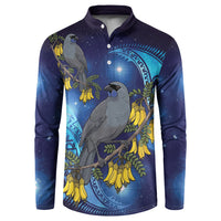 New Zealand Kokako Bird Button Sweatshirt Kowhai Galaxy Style Polynesian Pattern LT22 Blue - Polynesian Pride