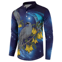 New Zealand Kokako Bird Button Sweatshirt Kowhai Galaxy Style Polynesian Pattern LT22 - Polynesian Pride