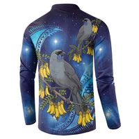 New Zealand Kokako Bird Button Sweatshirt Kowhai Galaxy Style Polynesian Pattern LT22 - Polynesian Pride