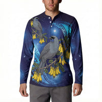 New Zealand Kokako Bird Button Sweatshirt Kowhai Galaxy Style Polynesian Pattern LT22 - Polynesian Pride