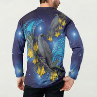 New Zealand Kokako Bird Button Sweatshirt Kowhai Galaxy Style Polynesian Pattern LT22 - Polynesian Pride