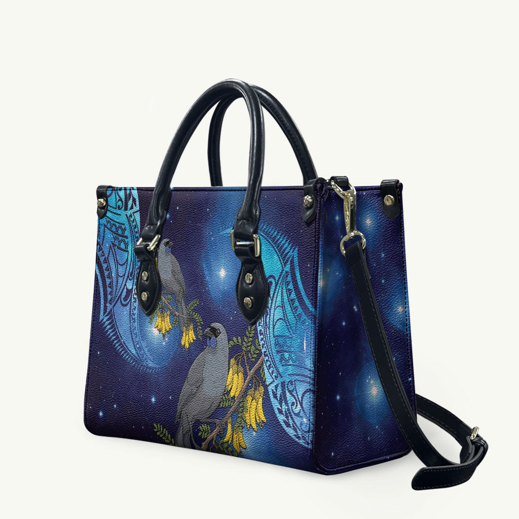 New Zealand Kokako Bird Leather Bag Kowhai Galaxy Style Polynesian Pattern LT22 Blue - Polynesian Pride