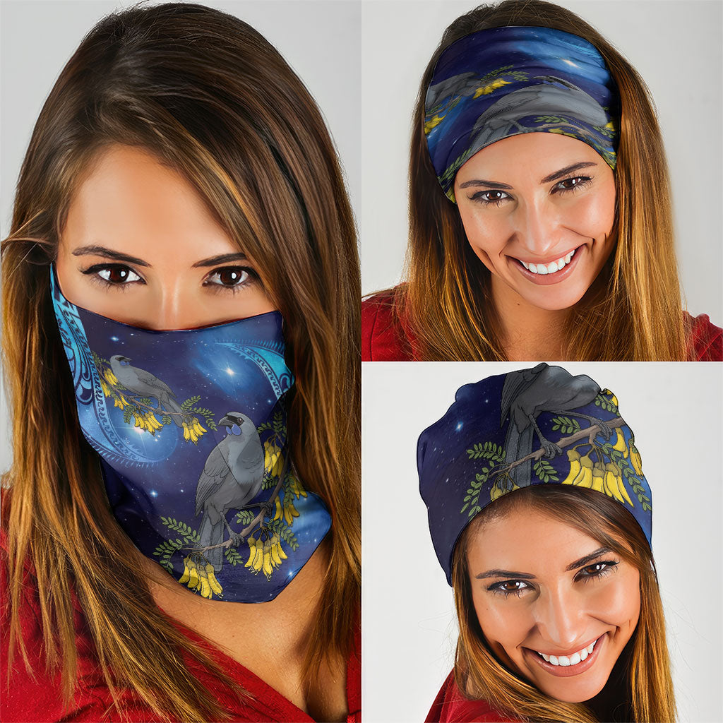 New Zealand Kokako Bird Neck Gaiter Kowhai Galaxy Style Polynesian Pattern LT22 - Polynesian Pride