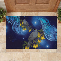 New Zealand Kokako Bird Rubber Doormat Kowhai Galaxy Style Polynesian Pattern LT22 Blue - Polynesian Pride