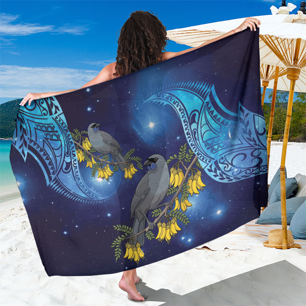 New Zealand Kokako Bird Sarong Kowhai Galaxy Style Polynesian Pattern LT22 One Size 44 x 66 inches Blue - Polynesian Pride