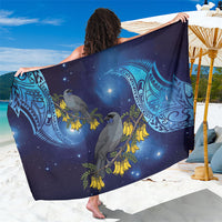 New Zealand Kokako Bird Sarong Kowhai Galaxy Style Polynesian Pattern LT22 One Size 44 x 66 inches Blue - Polynesian Pride
