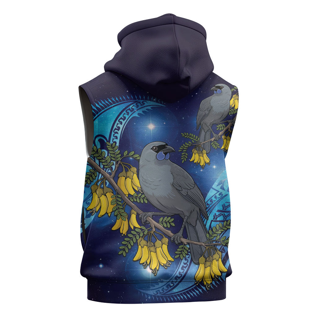 New Zealand Kokako Bird Sleeveless Zip Hoodie Kowhai Galaxy Style Polynesian Pattern LT22 - Polynesian Pride