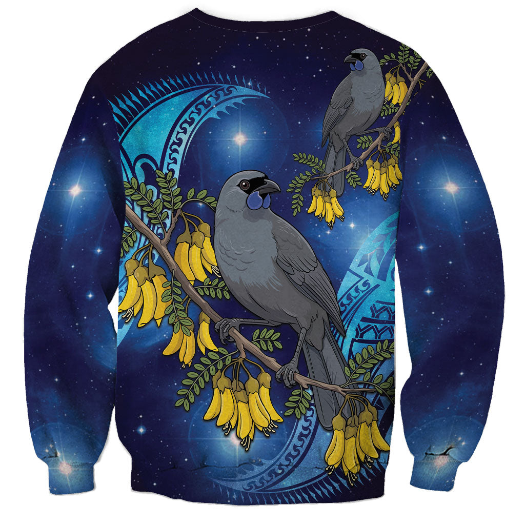 New Zealand Kokako Bird Sweatshirt Kowhai Galaxy Style Polynesian Pattern LT22 - Polynesian Pride