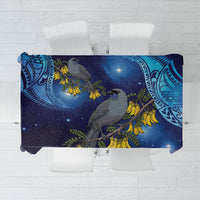New Zealand Kokako Bird Tablecloth Kowhai Galaxy Style Polynesian Pattern LT22 Blue - Polynesian Pride
