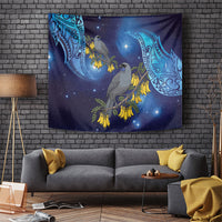 New Zealand Kokako Bird Tapestry Kowhai Galaxy Style Polynesian Pattern LT22 Blue - Polynesian Pride
