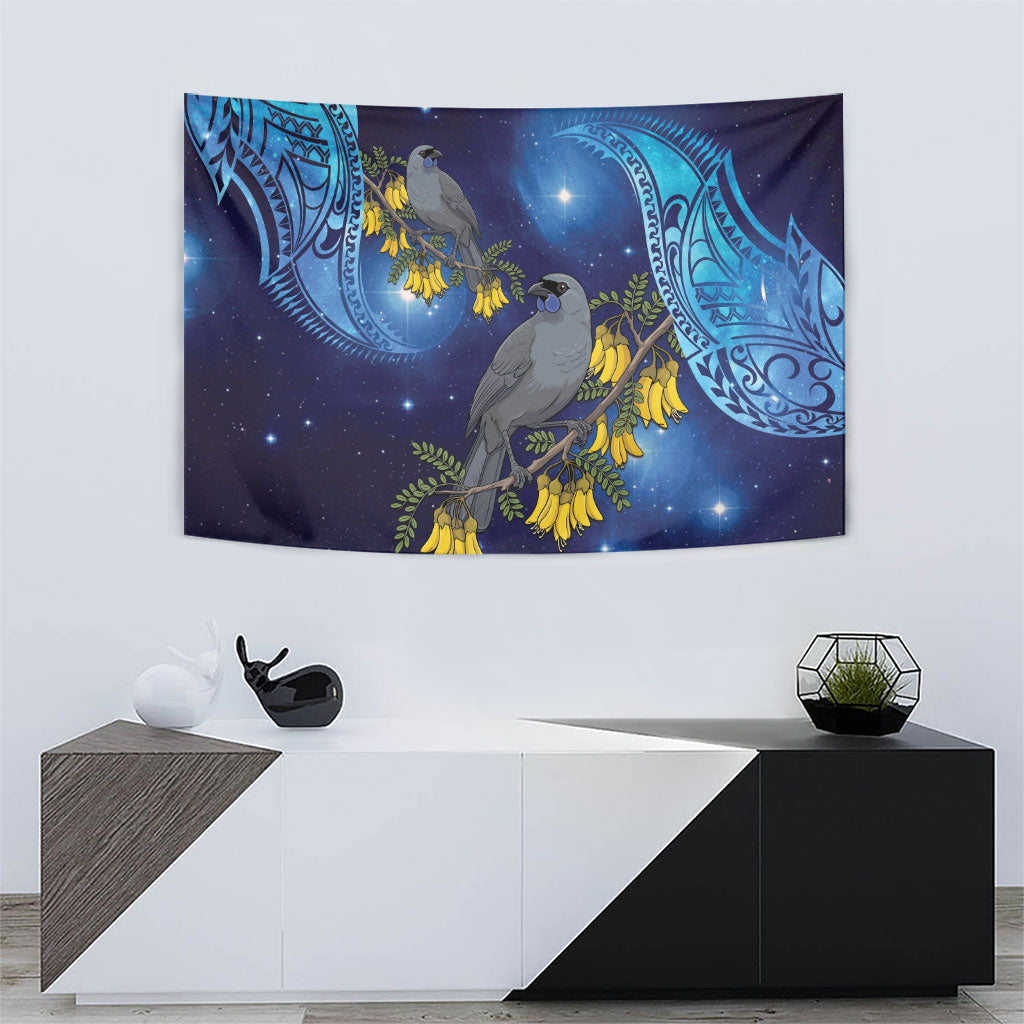 New Zealand Kokako Bird Tapestry Kowhai Galaxy Style Polynesian Pattern LT22 - Polynesian Pride
