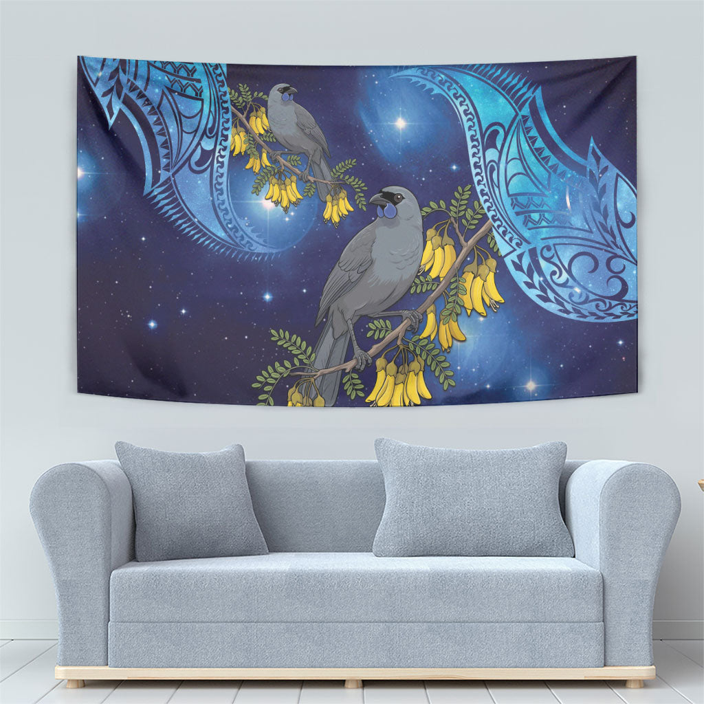 New Zealand Kokako Bird Tapestry Kowhai Galaxy Style Polynesian Pattern LT22 - Polynesian Pride