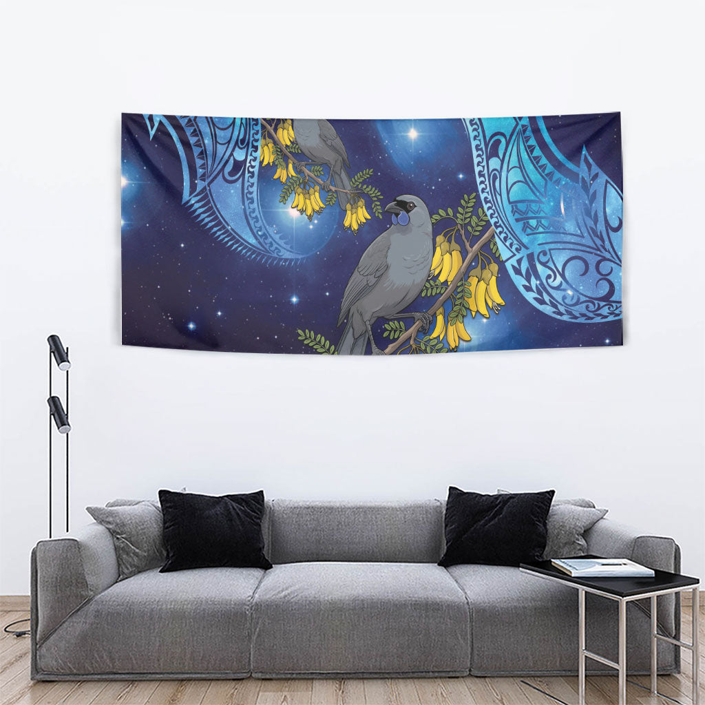New Zealand Kokako Bird Tapestry Kowhai Galaxy Style Polynesian Pattern LT22 - Polynesian Pride
