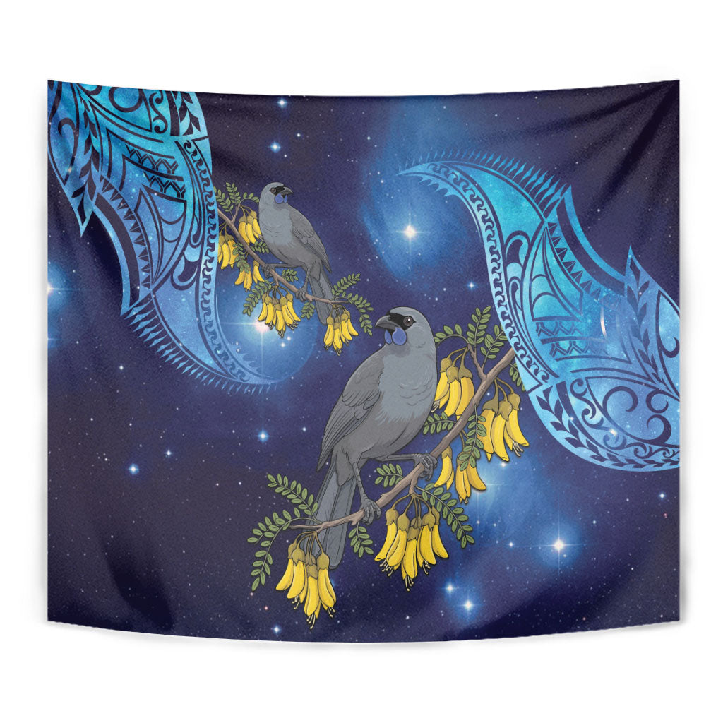New Zealand Kokako Bird Tapestry Kowhai Galaxy Style Polynesian Pattern LT22 - Polynesian Pride