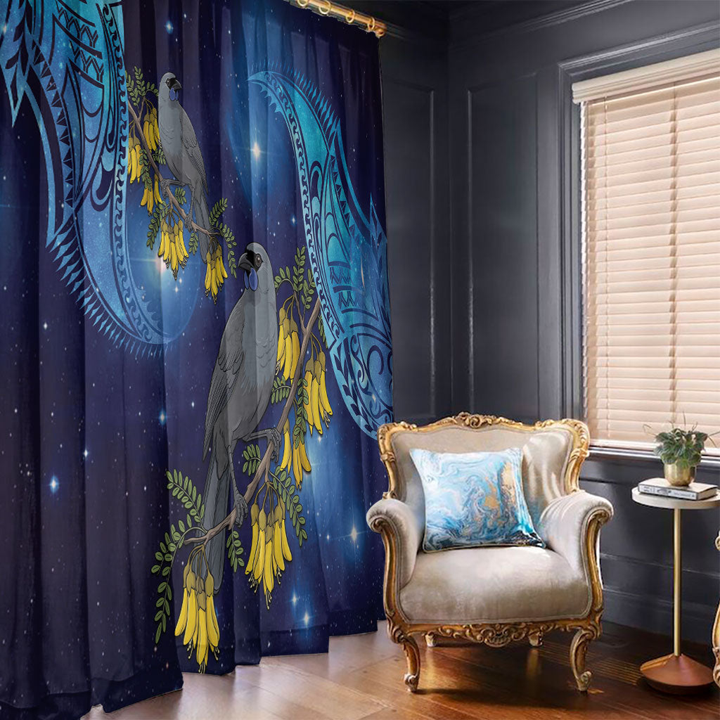 New Zealand Kokako Bird Window Curtain Kowhai Galaxy Style Polynesian Pattern LT22 - Polynesian Pride