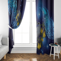 New Zealand Kokako Bird Window Curtain Kowhai Galaxy Style Polynesian Pattern LT22 - Polynesian Pride