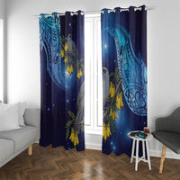New Zealand Kokako Bird Window Curtain Kowhai Galaxy Style Polynesian Pattern LT22 With Grommets Blue - Polynesian Pride